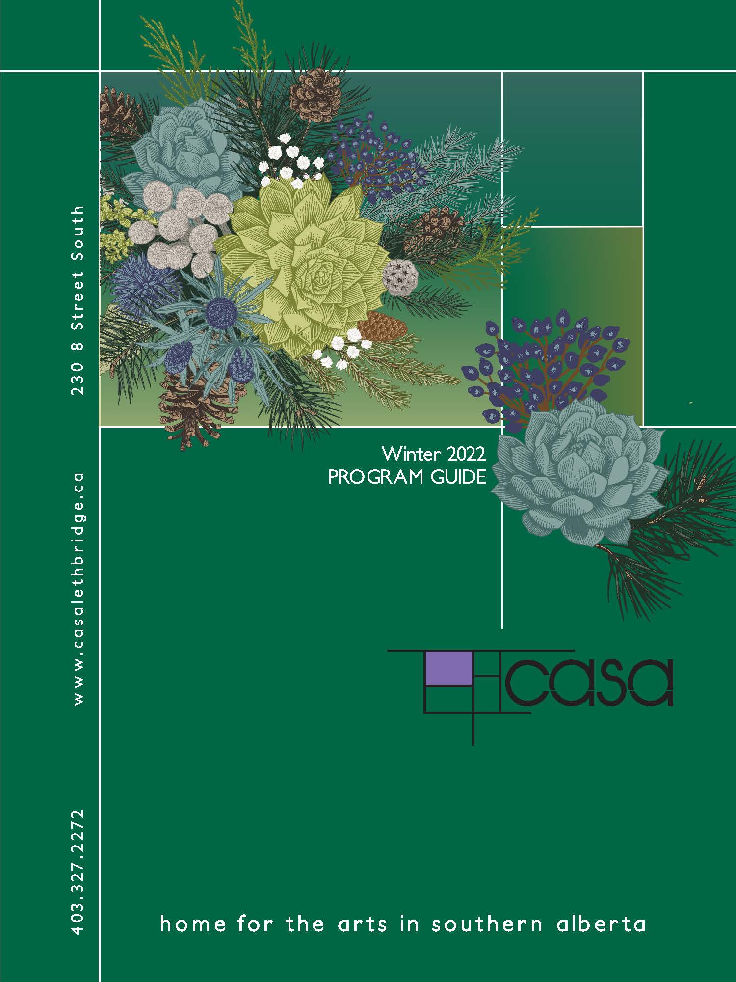 Pine green cover of the Casa Guide sprinkled with succulents, pine cones and juniper berries.