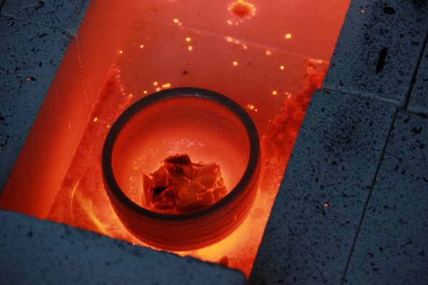 Pottery is fired in a raku kiln, so hot it is bright orange
