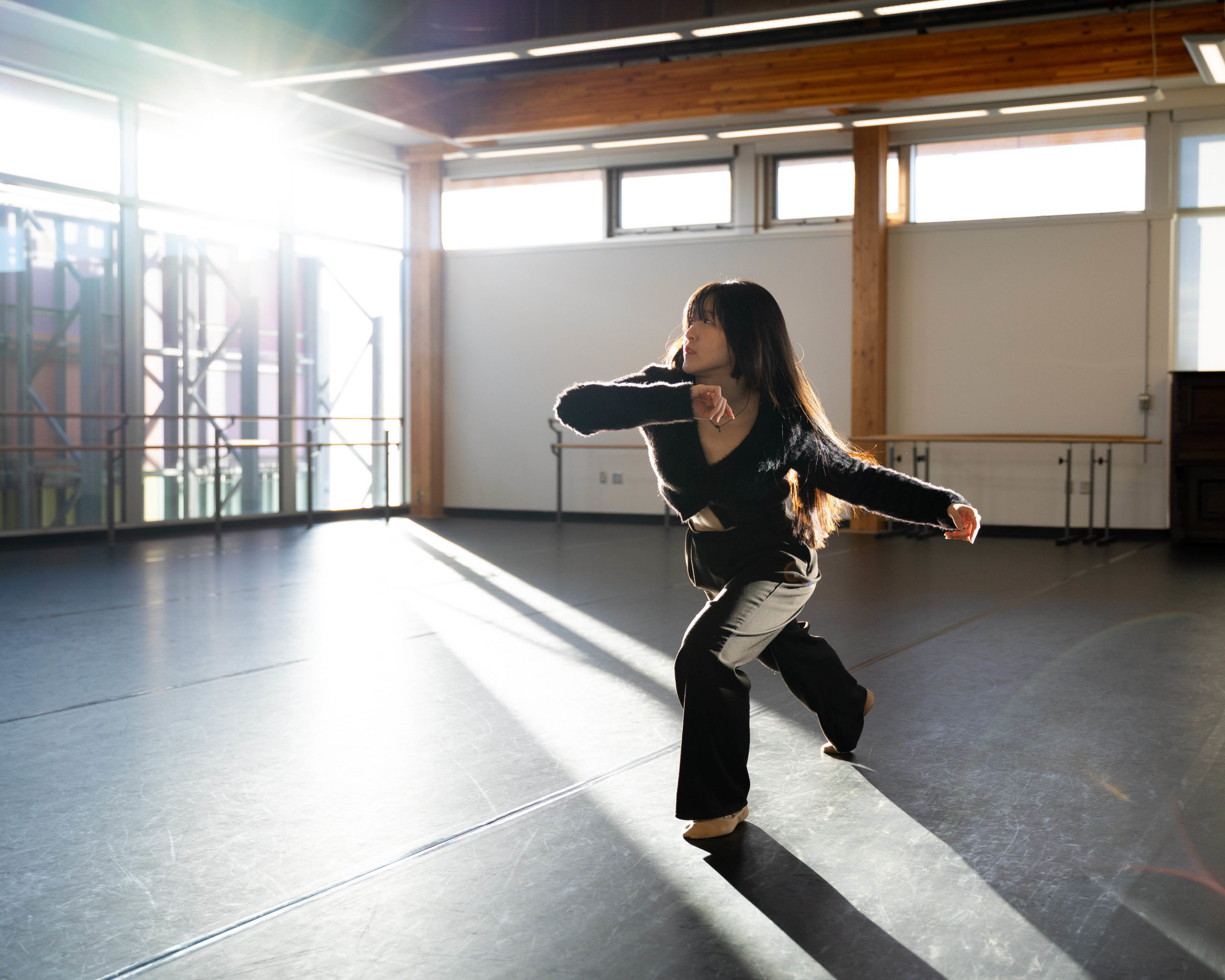 Artist dancing in dance studio
