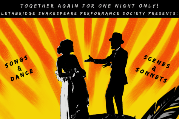 Lethbridge Shakespeare Performance Society Presents: Anything Goes poster with an image of a top hate and music notes