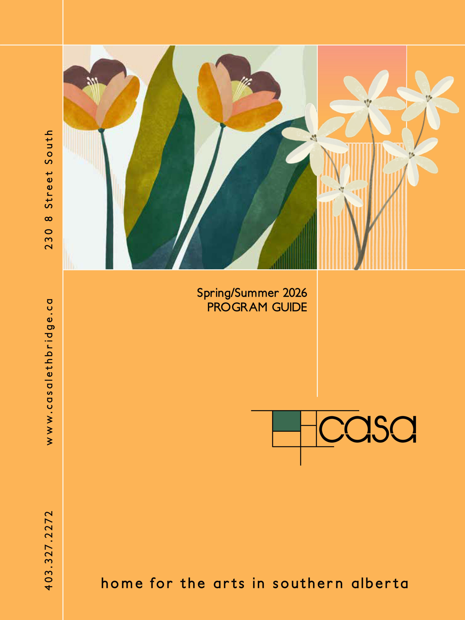 Turquoise blue guide of the Casa Winter Program Guide with a winter landscape and two penguins.