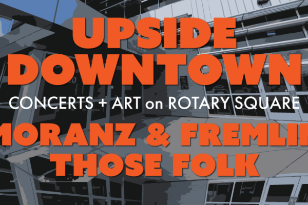 Upside Downtown wordmark with band name in orange against a graphic image of Casa's front door