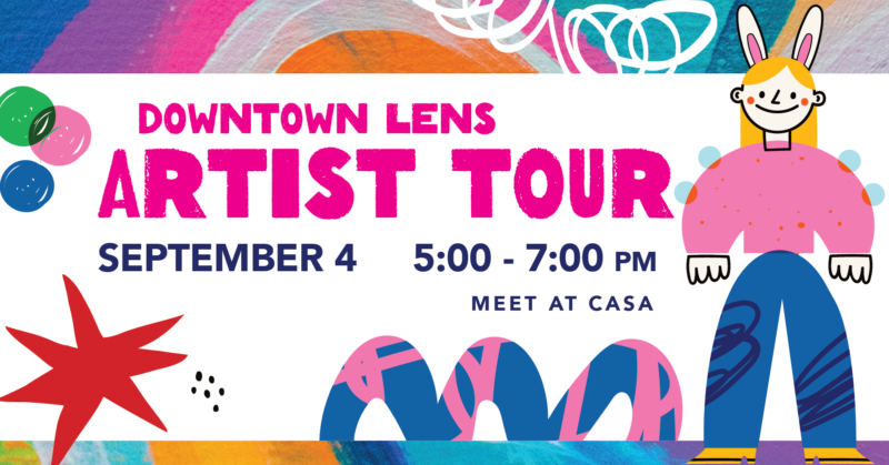 Downtown lens: Artist Tour ad with a fun, colourful background