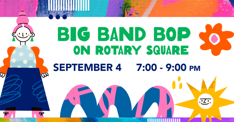 Big Band Bop ad with a fun, colourful background