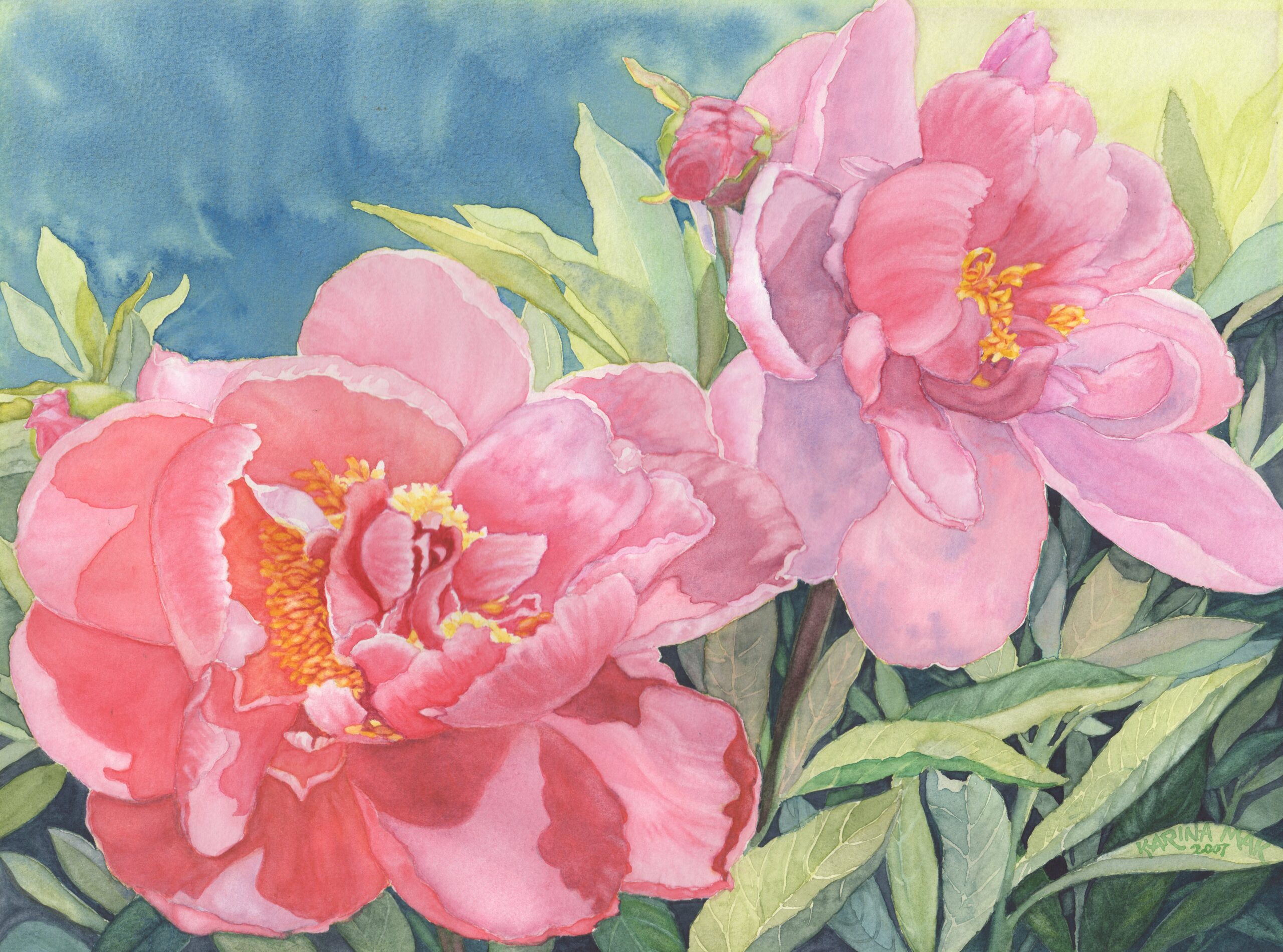 Watercolour Painting by Karina Mak titled Peonies